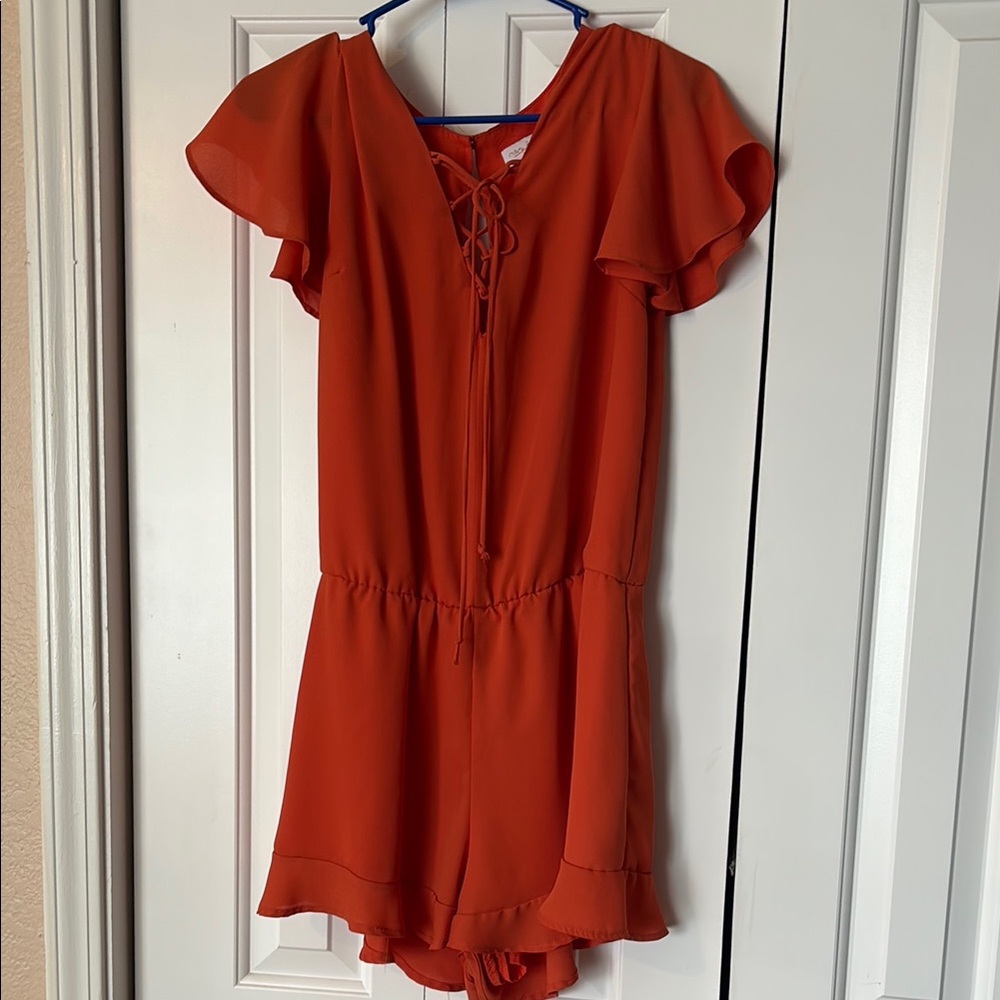 Mary & Mabel Orange Jumpsuit with Flutter Sleeves